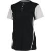 Russell Athletic 2-Button Color Block Jersey-Stylish Short Sleeve Baseball & Softball Shirt for Active Women(Black/Baseball Grey)
