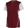 Russell Athletic 2-Button Color Block Jersey-Stylish Short Sleeve Baseball & Softball Shirt for Active Women(Cardinal/Baseball Grey)