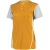 Russell Athletic 2-Button Color Block Jersey-Stylish Short Sleeve Baseball & Softball Shirt for Active Women(Gold/Baseball Grey)