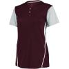 Russell Athletic 2-Button Color Block Jersey-Stylish Short Sleeve Baseball & Softball Shirt for Active Women(Maroon/Baseball Grey)