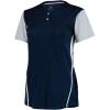 Russell Athletic 2-Button Color Block Jersey-Stylish Short Sleeve Baseball & Softball Shirt for Active Women(Navy/Baseball Grey)