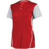 Russell Athletic 2-Button Color Block Jersey-Stylish Short Sleeve Baseball & Softball Shirt for Active Women(True Red/Baseball Grey)