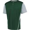 Russell Athletic Men’s Adult Performance Two-Button Color Block Baseball Jersey: Step Up Your Game with Comfort and Style(Dark Green/Baseball Grey)