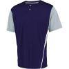 Russell Athletic Men’s Adult Performance Two-Button Color Block Baseball Jersey: Step Up Your Game with Comfort and Style(Purple/Baseball Grey)