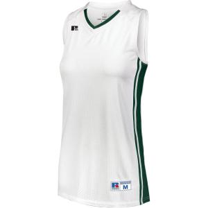 Russell Athletic Women’s Ladies Legacy Basketball Jersey(White/Dark Green)