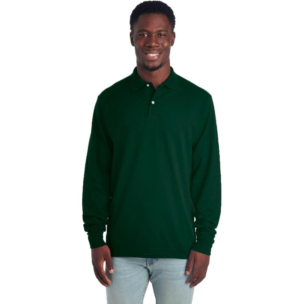 imageJerzees Mens Long Sleeve Polo Shirts Cotton Blend Two Button Closure Regular Fit Sizes S2xForest Green Dripower