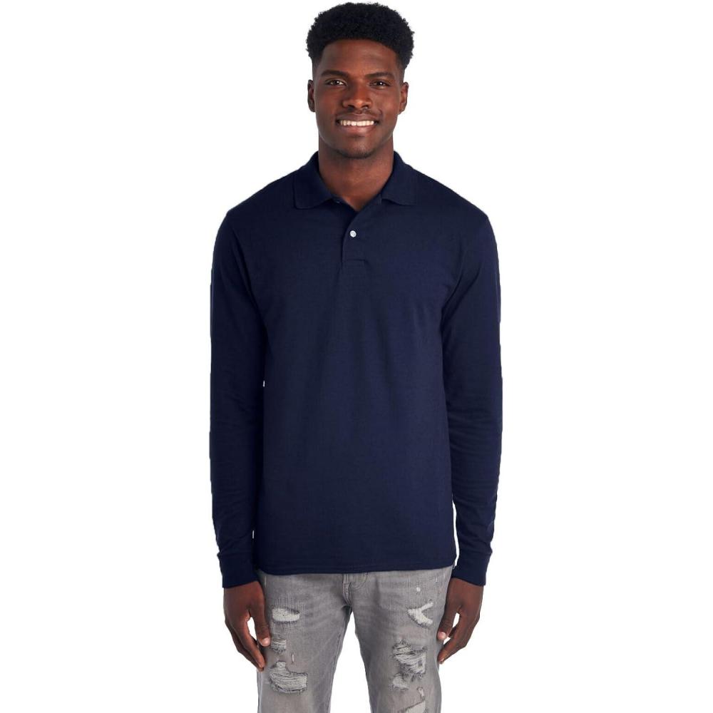imageJerzees Mens Long Sleeve Polo Shirts Cotton Blend Two Button Closure Regular Fit Sizes S2xJnavy Dripower