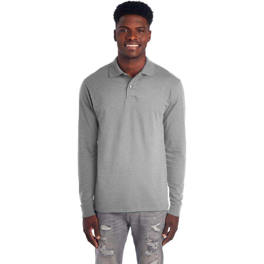 imageJerzees Mens Long Sleeve Polo Shirts Cotton Blend Two Button Closure Regular Fit Sizes S2xOxford Dripower