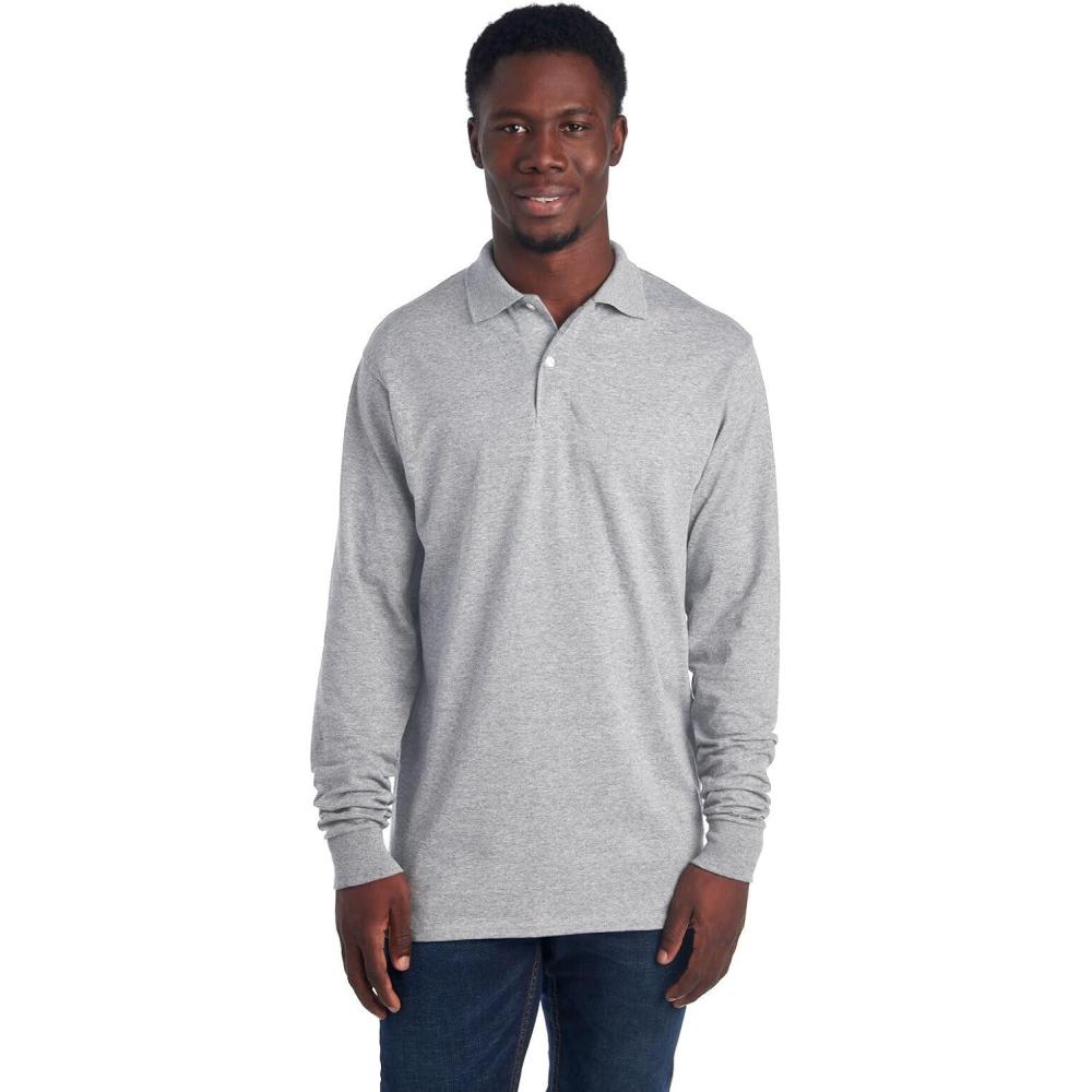 imageJerzees Mens Long Sleeve Polo Shirts Cotton Blend Two Button Closure Regular Fit Sizes S2xOxford