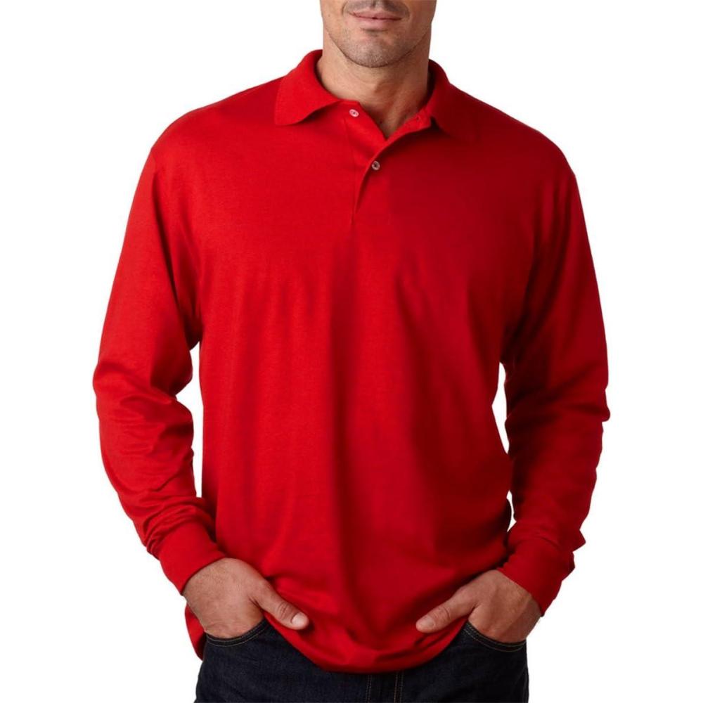 imageJerzees Mens Long Sleeve Polo Shirts Cotton Blend Two Button Closure Regular Fit Sizes S2xTrue Red
