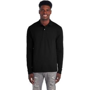 Jerzees Men’s Long Sleeve Polo Shirts, Cotton Blend, Two Button Closure, Regular Fit, Sizes S-2x(Black – Dri-power)