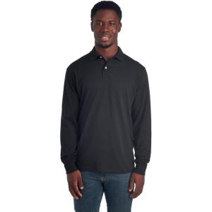 Jerzees Men’s Long Sleeve Polo Shirts, Cotton Blend, Two Button Closure, Regular Fit, Sizes S-2x(Black – Spotshield)