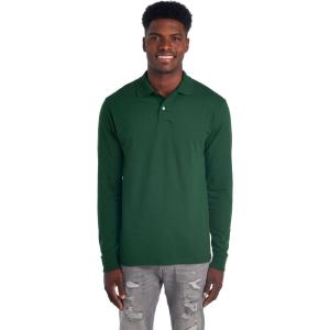 Jerzees Men’s Long Sleeve Polo Shirts, Cotton Blend, Two Button Closure, Regular Fit, Sizes S-2x(Forest Green – Spotshield)