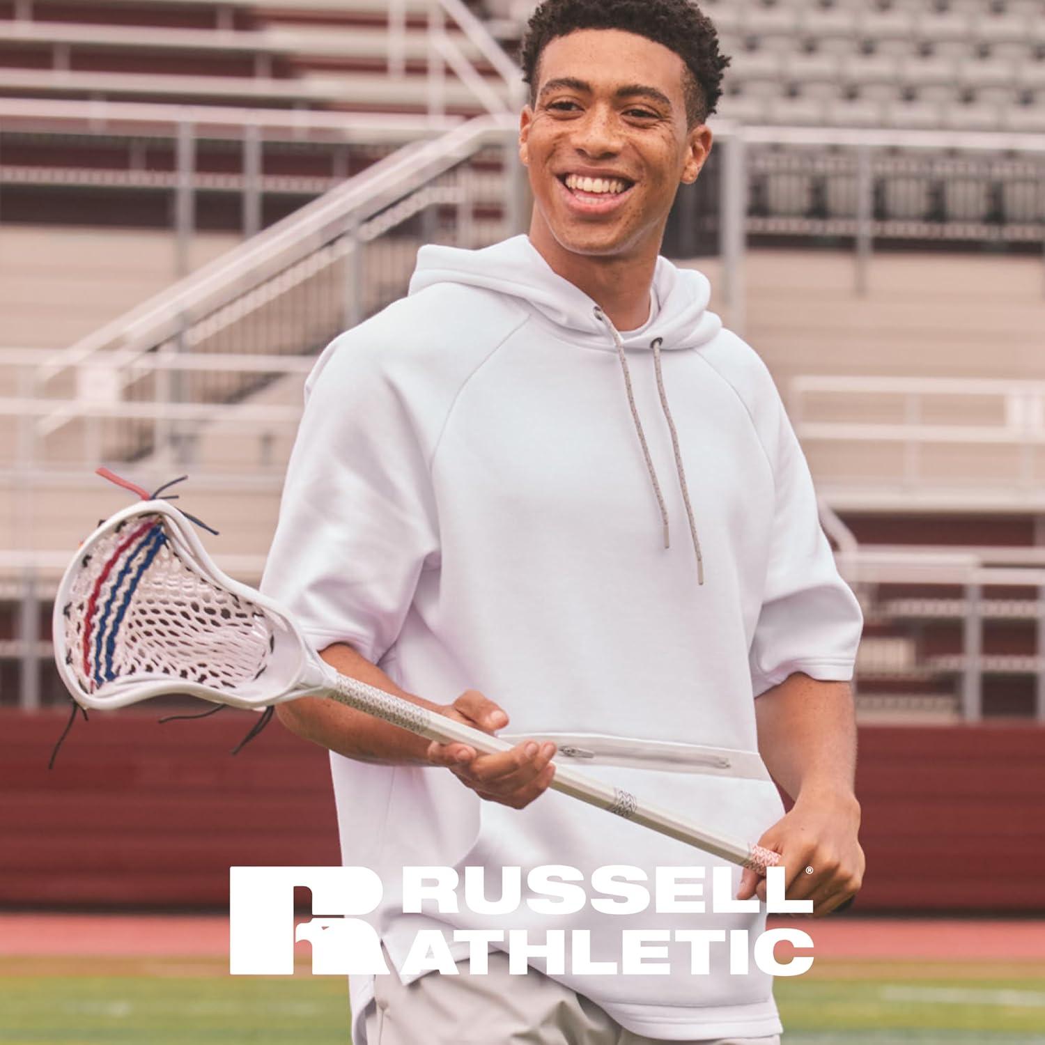 imageRussell Athletic Legend Tech Fleece Hoodie Warm Breathable Cage Jacket with Pocket Outdoor ampamp Everyday ComfortWhiteGrid Iron Silver