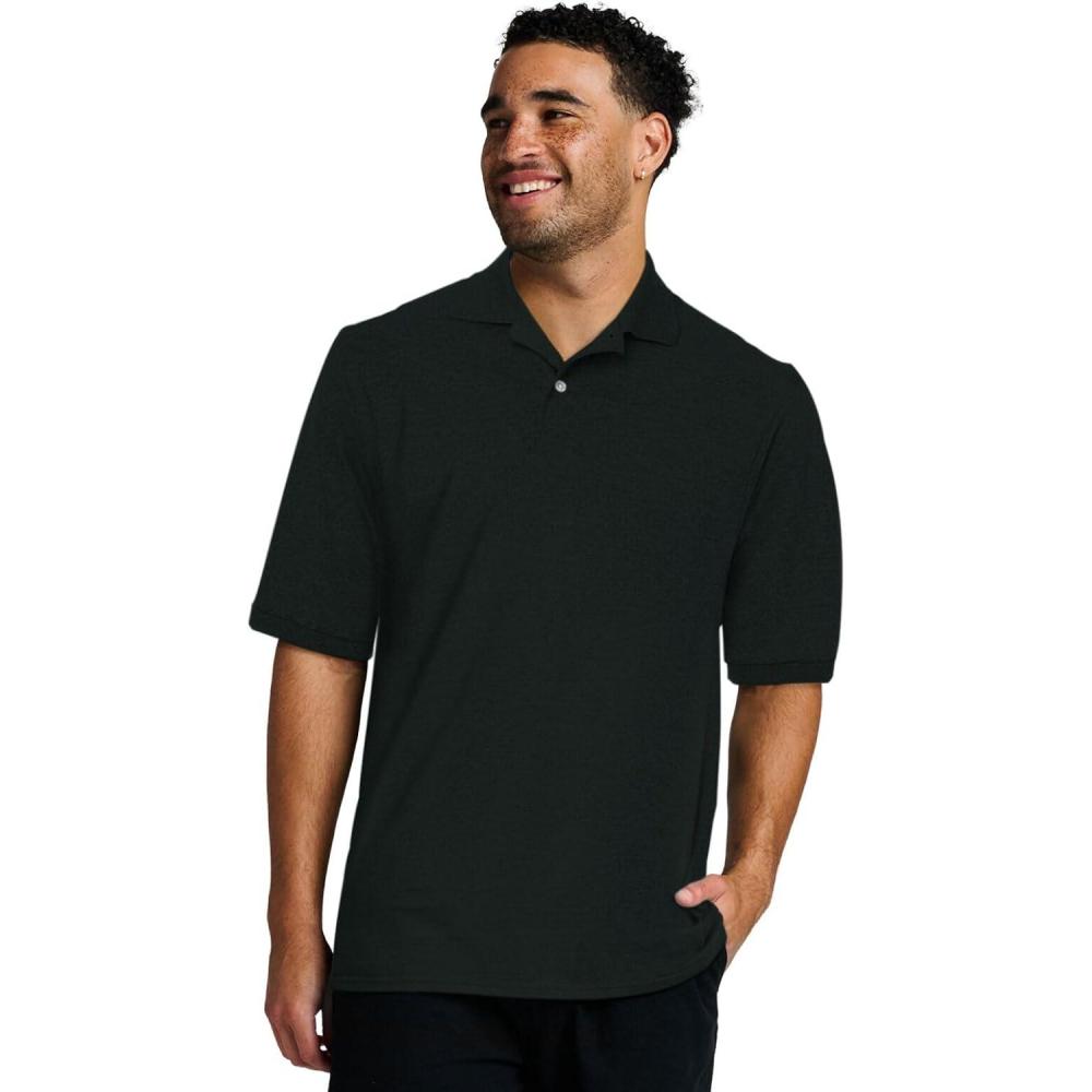 imageJerzees Mens Short Sleeve Polo Shirts Cotton Blend Two Button Closure Regular Fit Sizes S5xBlack  Dripower