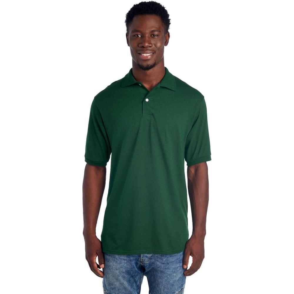 imageJerzees Mens Short Sleeve Polo Shirts Cotton Blend Two Button Closure Regular Fit Sizes S5xForest Green  Spotshield