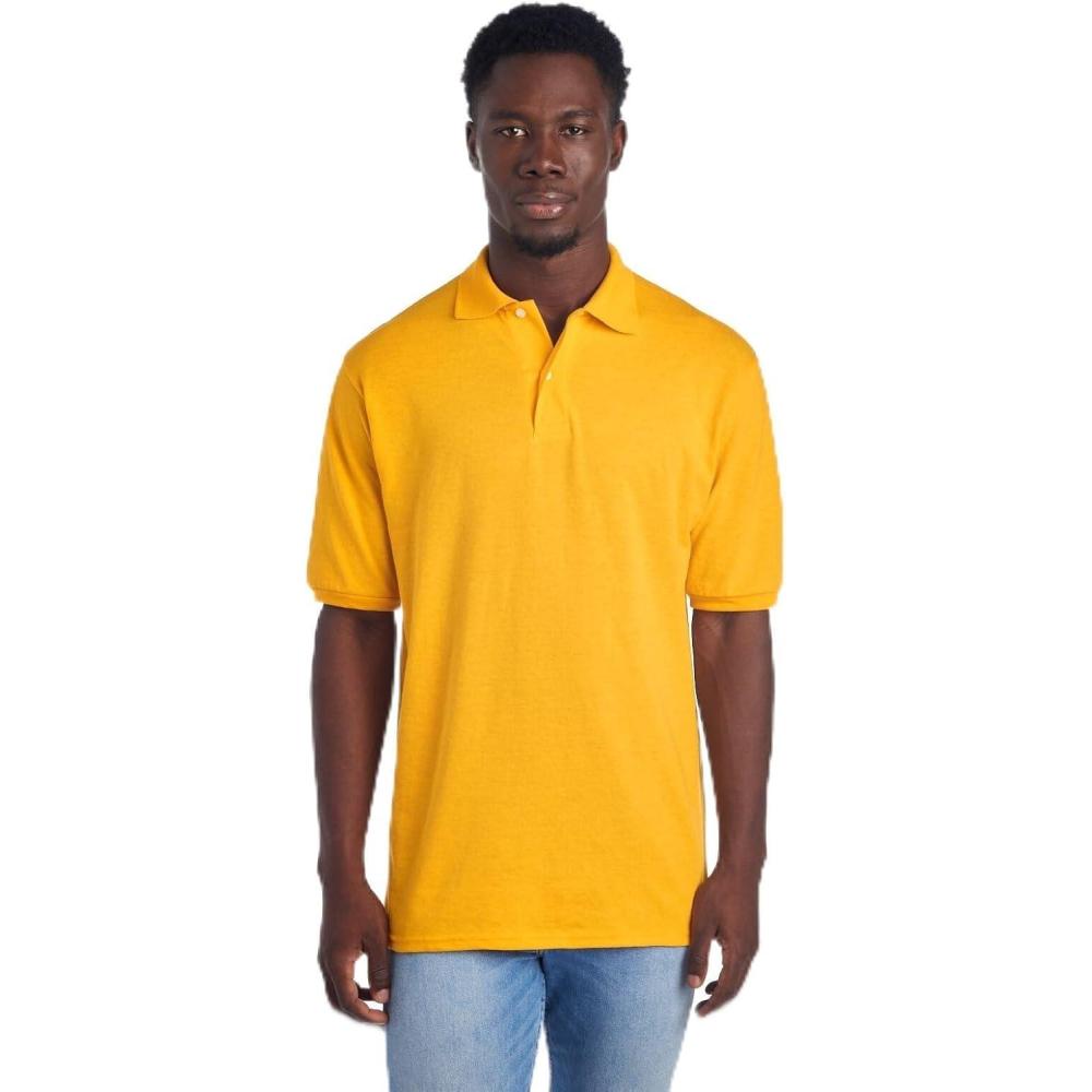 imageJerzees Mens Short Sleeve Polo Shirts Cotton Blend Two Button Closure Regular Fit Sizes S5xGold  Dripower