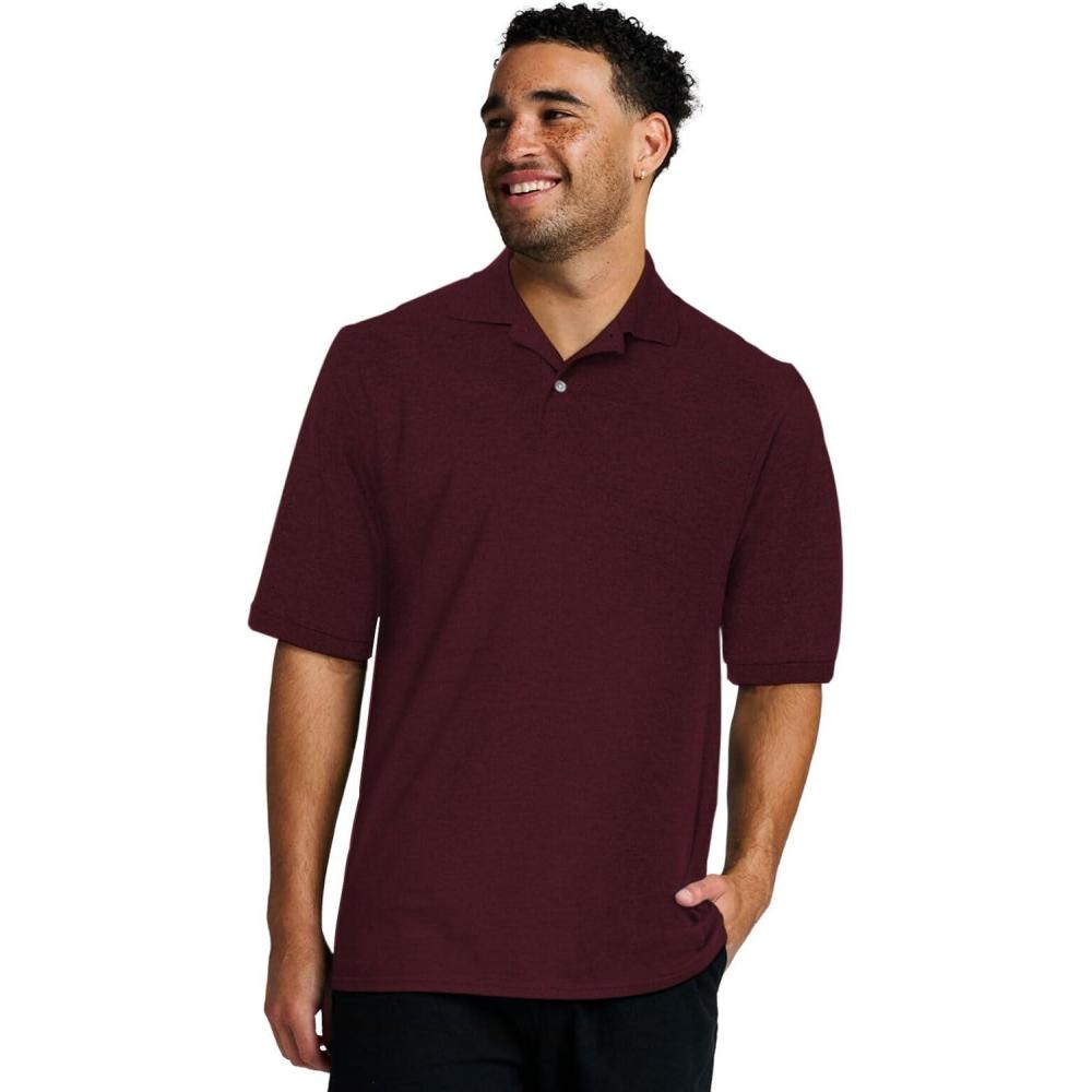imageJerzees Mens Short Sleeve Polo Shirts Cotton Blend Two Button Closure Regular Fit Sizes S5xMaroon  Dripower