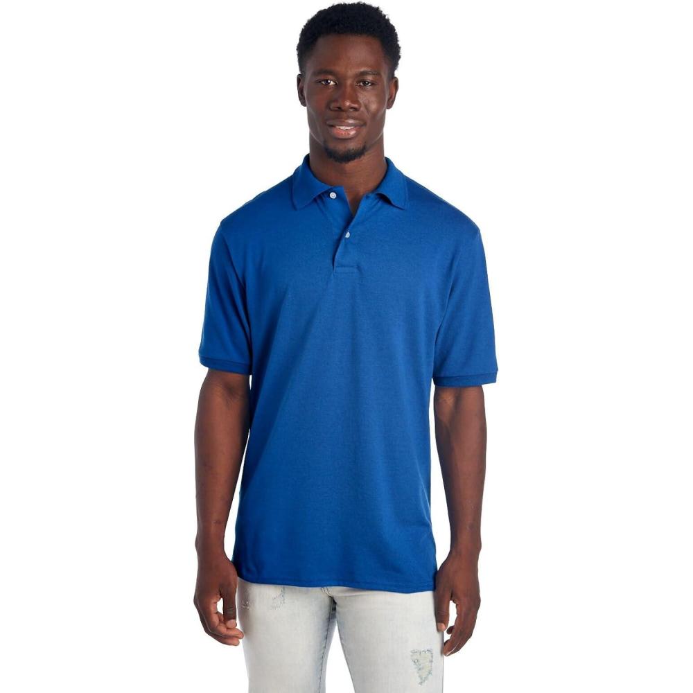 imageJerzees Mens Short Sleeve Polo Shirts Cotton Blend Two Button Closure Regular Fit Sizes S5xRoyal  Spotshield