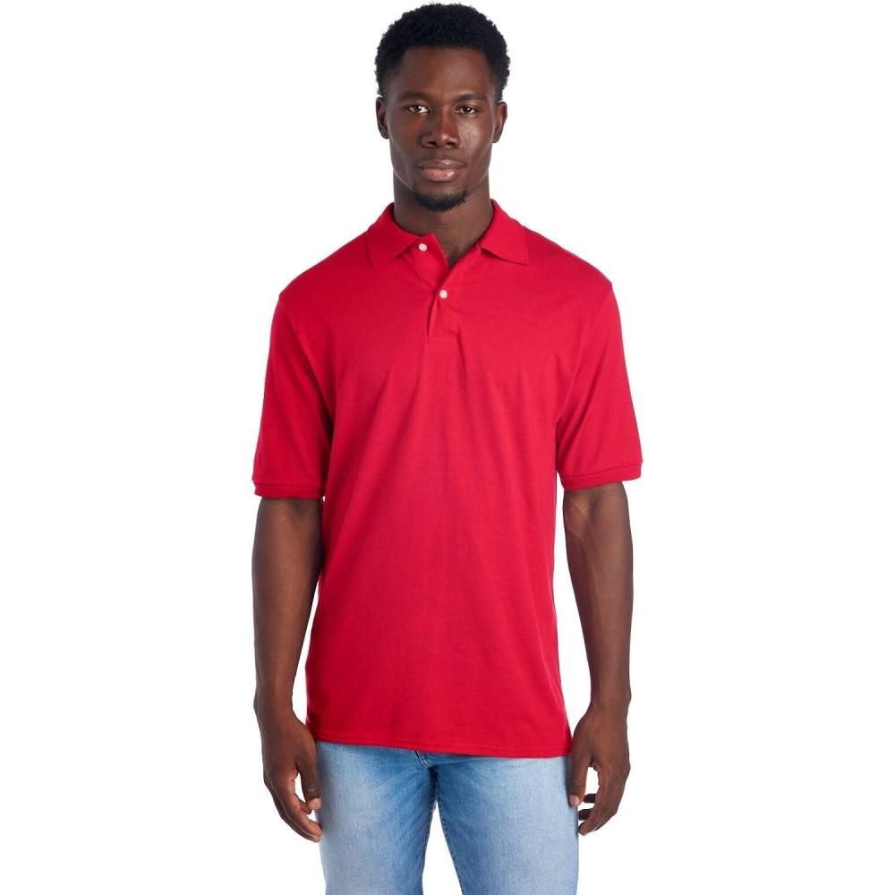 imageJerzees Mens Short Sleeve Polo Shirts Cotton Blend Two Button Closure Regular Fit Sizes S5xTrue Red  Spotshield