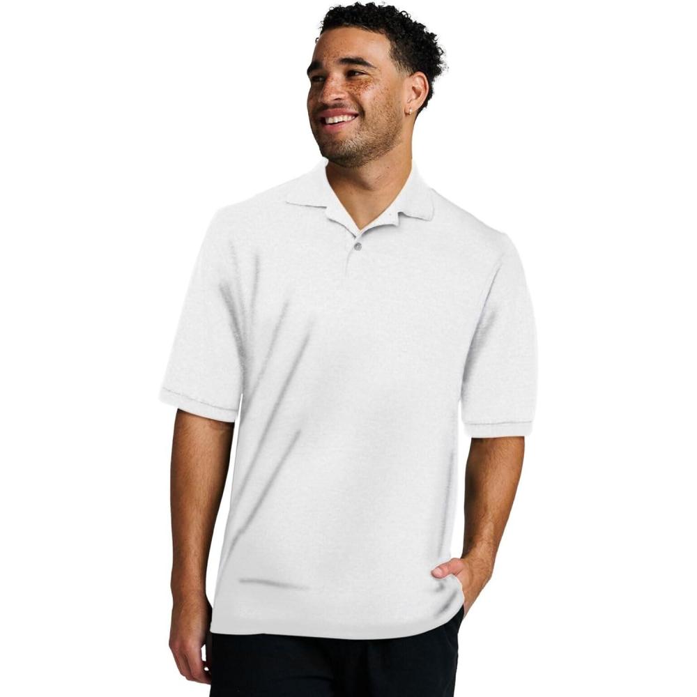 imageJerzees Mens Short Sleeve Polo Shirts Cotton Blend Two Button Closure Regular Fit Sizes S5xWhite  Dripower