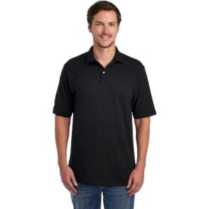 Jerzees Men’s Short Sleeve Polo Shirts, Cotton Blend, Two Button Closure, Regular Fit, Sizes S-5x(Black – Spotshield)