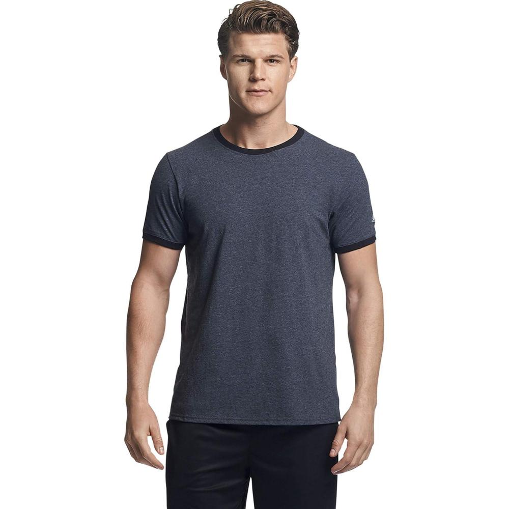 imageRussell Athletic Mens Cotton Performance Ringer TShirtBlack HeatherBlack