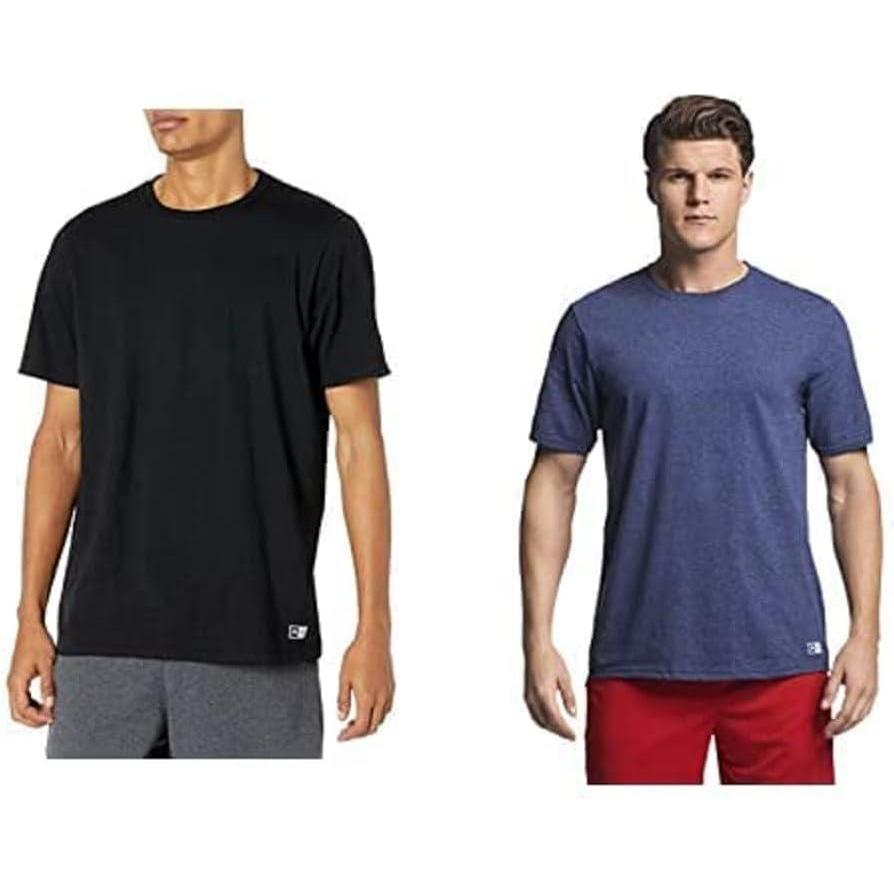 imageRussell Athletic Mens Cotton Performance Short Sleeve TShirt 2 Pack BlackVintage Heather Navy XXL