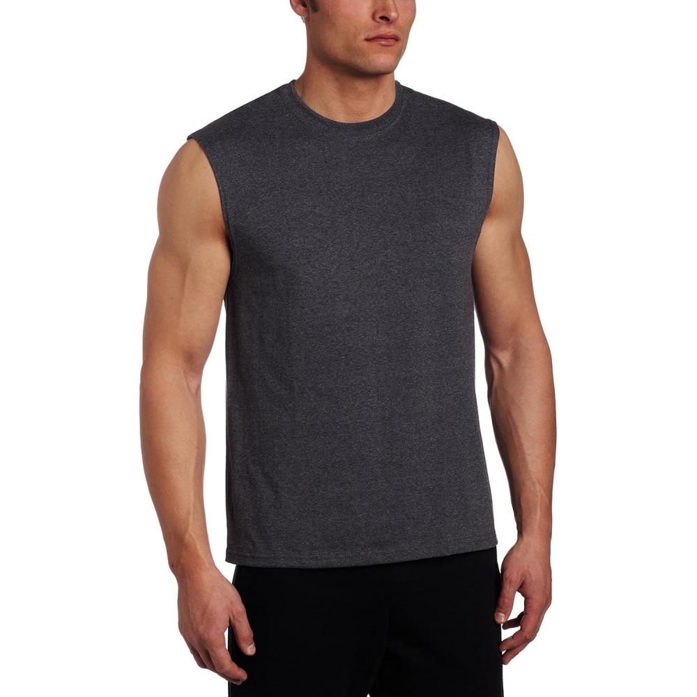 imageRussell Athletic Mens DriPower Cotton Blend Sleeveless Muscle Shirts Moisture Wicking Odor Protection UPF 30 Sizes S4XBasic Graphite