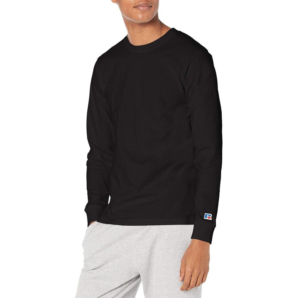 imageRussell Athletic Mens Soft 100 Cotton Midweight Long Sleeve TShirtBlack Heather