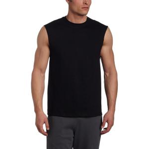 Russell Athletic Men’s Dri-Power Cotton Blend Sleeveless Muscle Shirts, Moisture Wicking Odor Protection UPF 30+, Sizes S-4X(Basic Cotton – Basic Black)