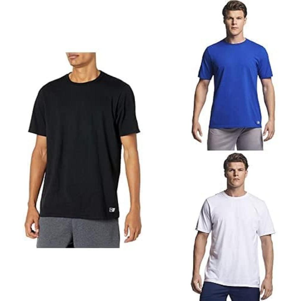 imageRussell Athletic Mens Cotton Performance Short Sleeve TShirt 3 Pack BlackRoyalWhite XXL