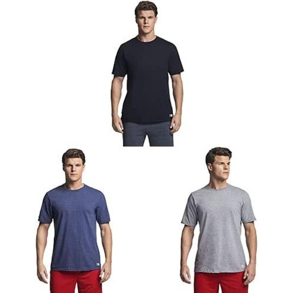 imageRussell Athletic Mens Cotton Performance Short Sleeve TShirt 3 Pack BlackVintage Heather NavyOxford XL