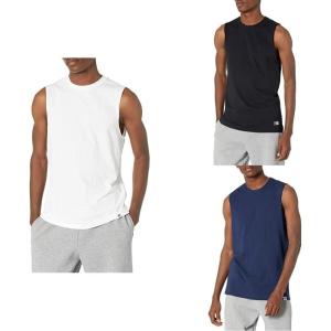 Russell Athletic Men’s Cotton Performance Sleeveless Muscle T-Shirt, White/Black/Navy, XXX-Large