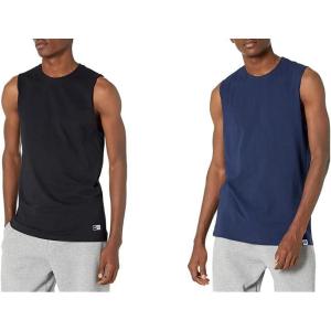 Russell Athletic Men’s Cotton Performance Sleeveless Muscle T-Shirt(2 Pack – Black/Navy)