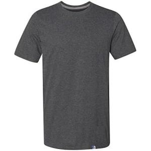Russell Athletic Men’s Dri-Power Cotton Blend Short Sleeve T-Shirts, Moisture Wicking, Odor Protection, UPF 30+, Sizes S-4X(Black Heather)