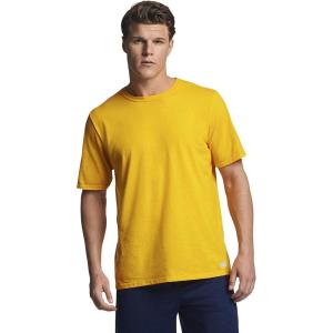 Russell Athletic Men’s Dri-Power Cotton Blend Short Sleeve T-Shirts, Moisture Wicking, Odor Protection, UPF 30+, Sizes S-4X(Gold)