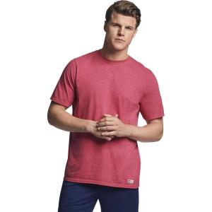 Russell Athletic Men’s Dri-Power Cotton Blend Short Sleeve T-Shirts, Moisture Wicking, Odor Protection, UPF 30+, Sizes S-4X(Vintage Heather Red)