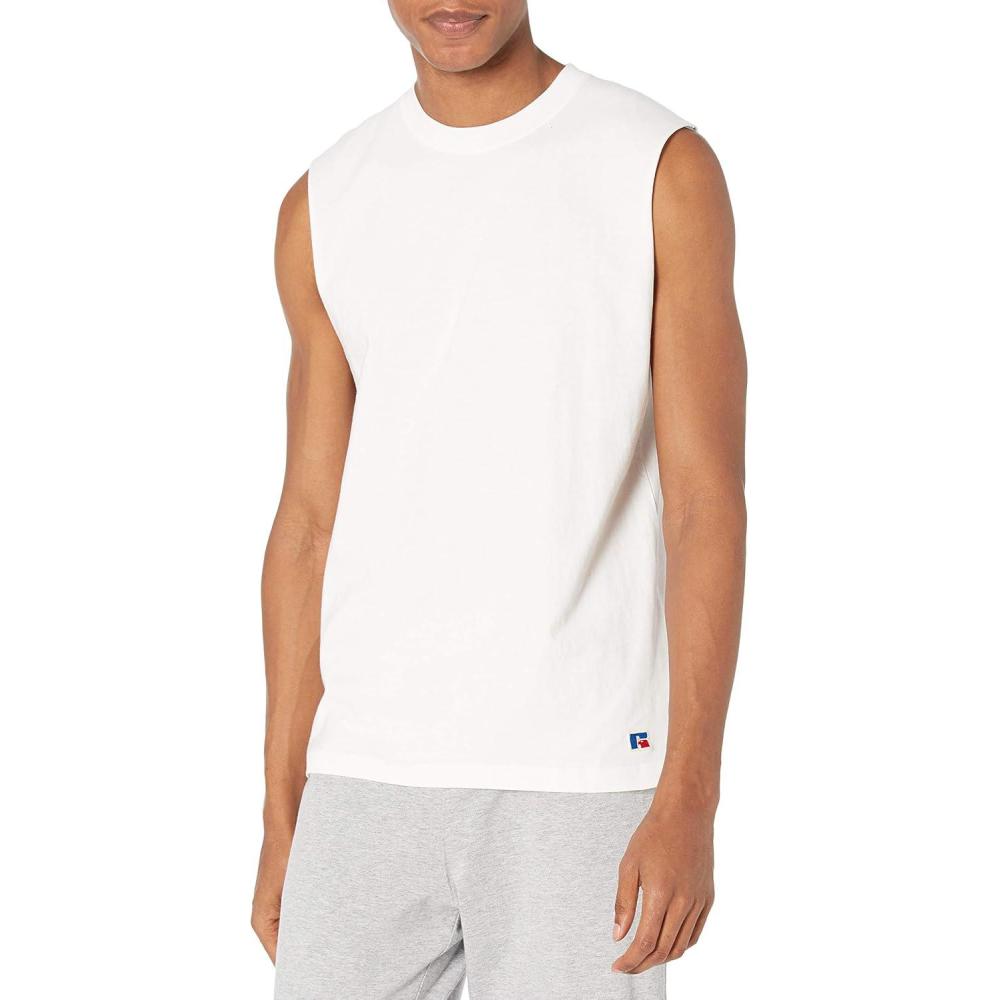 imageRussell Athletic Mens Soft 100 Cotton Midweight Sleeveless Muscle TShirtWhite