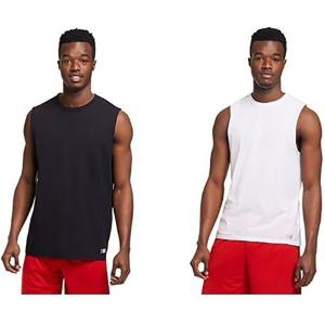 Russell Athletic Men’s Cotton Performance Sleeveless Muscle T-Shirt, black/white, XX-Large